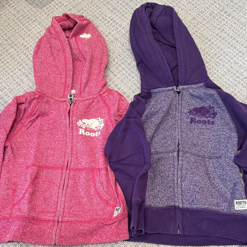 Roots Kids Classic Zip-Up Hooded Sweatshirts - Pink and Purple